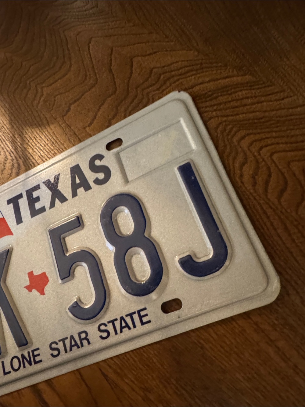 Texas Steel VTG License Plate "SPK-58J" - White & Navy with Red Detail - Picture 3 of 5